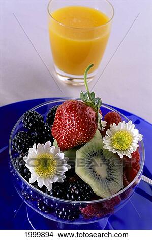 Close-Up Of A Glass Of Orange Juice With A Bowl Of Fresh Berries On Blue Dish C1175 View Large Photo Image Picture - Close-Up Of A Glass Of Orange Juice With A Bowl Of Fresh Berries On Blue Dish C1175. Fotosearch