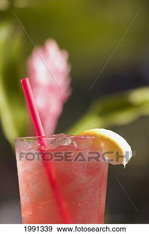 Close-Up Of A Refreshing Tropical Cocktail View Large Photo Image Stock Photo - Close-Up Of A Refreshing Tropical Cocktail. Fotosearch