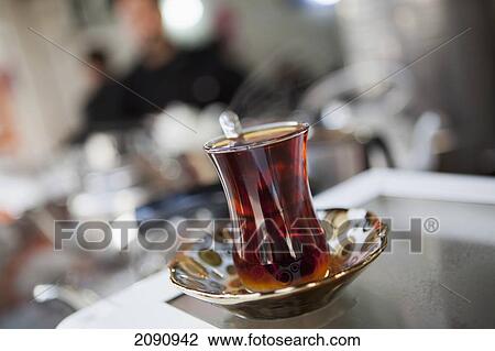 Stock Image - Close-Up Of A Tea Cup At Tea Stall In Sulaymaniyah, Iraqi Kurdistan, Iraq. Fotosearch