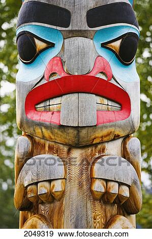 Stock Photo - Close Up Of A Totem Pole, Teslin Tlingit Heritage Centre, Teslin, Yukon. Fotosearch