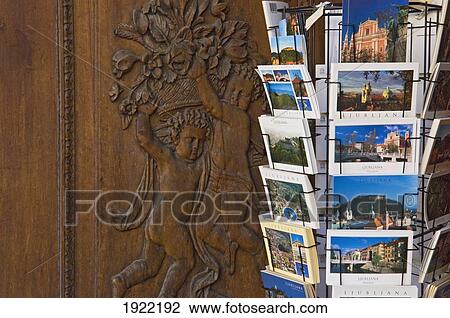 Stock Image - Close-Up Of Available Scenic Postcards, Ljubljana, Slovenia. Fotosearch