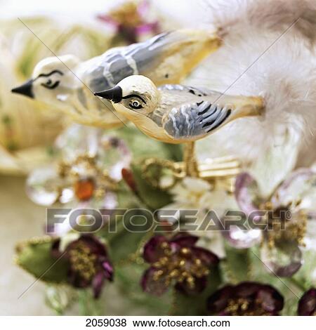 Stock Photo - Close Up Of Bird Christmas Ornaments.. Fotosearch