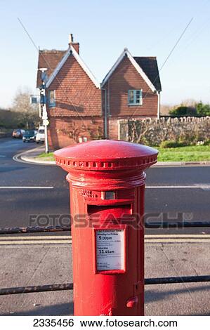 Stock Photograph - Close Up Of British Mailbox; Glastonbury, Somerset, England. Fotosearch