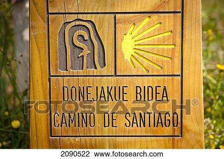 Close-Up Of Camino De Santiago Or The Way Of St James Signs On The Road, Basque Country, Spain View Large Photo Image Stock Image - Close-Up Of Camino De Santiago Or The Way Of St James Signs On The Road, Basque Country, Spain. Fotosearch