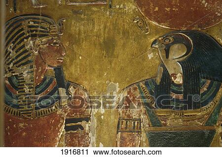Stock Image - Close Up Of Decorated Wall Of Tomb Of Seti I. Fotosearch