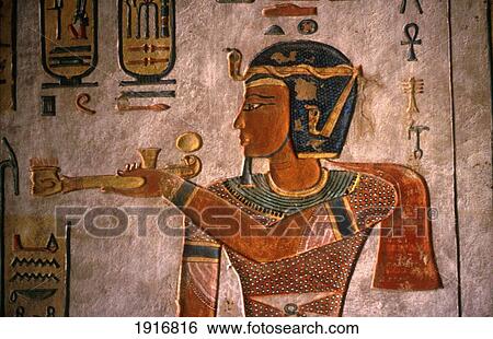 Stock Photograph - Close Up Of Decorated Wall Of Tumb At Valley Of The Queens. Fotosearch