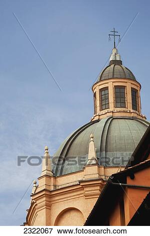 Stock Photo - Close up of dome with blue sky; Bologna, Emilia-Romagna, Italy. Fotosearch