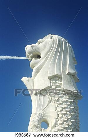 Close up of famous Merlion Fountain; Singapore View Large Photo Image Stock Photo - Close up of famous Merlion Fountain; Singapore. Fotosearch