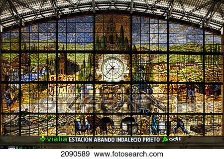 Stock Photo - Close-Up Of Glasswork In Abando Train Station, Bilbao, Basque Country, Spain. Fotosearch