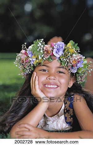 Close-Up Of Little Girl With Flower Haku, Rests Chin In Palm, Smiling, In Park View Large Photo Image Stock Photo - Close-Up Of Little Girl With Flower Haku, Rests Chin In Palm, Smiling, In Park. Fotosearch
