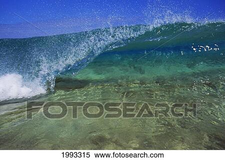 Closeup Of Turquoise Shallow Glassy Wave, Half Curl Front View, Blue Sky Background View Large Photo Image Stock Photography - Closeup Of Turquoise Shallow Glassy Wave, Half Curl Front View, Blue Sky Background. Fotosearch