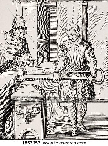Stock Photo - Clothworker. 19Th Century Reproduction Of 16Th Century Woodcut By Jost Amman. Fotosearch
