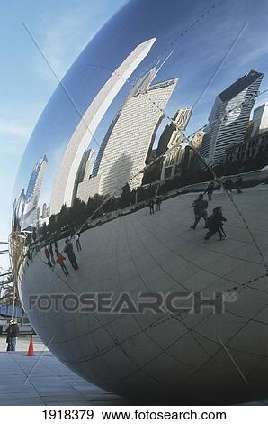 Stock Photo - Cloud Gate ' Refelctive Globe, Sculpture, By A Kapoor, Chicago. Fotosearch