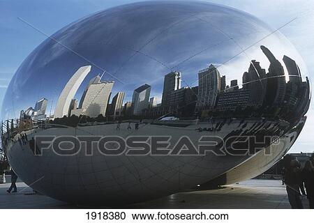 Stock Image - Cloud Gate ' Reflective Globe, Sculpture, By A Kapoor, Chicago. Fotosearch
