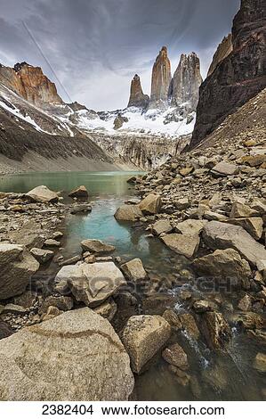 Picture - Clouds over the horns in the Torres del Paine National Park; Chile. Fotosearch