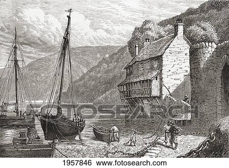 Stock Photograph - Clovelly Bay, Devon, England In The Late 19Th Century. From Our Own Country Published 1898.. Fotosearch