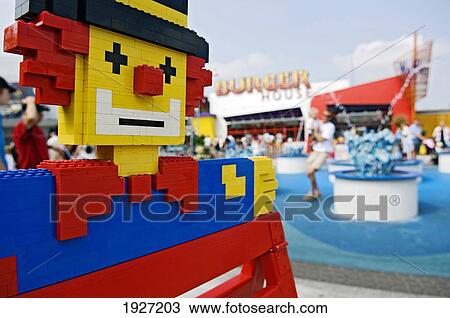 Stock Image - Clown Out Of Building Blocks Outside Legoland, Billund, Denmark. Fotosearch