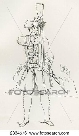 Stock Photograph -  Club Your Firelock, Etching From Manual Exercise Of The Foot Guards, 1745. From The British Army: It's Origins, Progress And Equipment, Published 1868.. Fotosearch