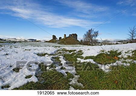 Clun Castle In Snow, Shropshire, England, Uk View Large Photo Image Stock Photography - Clun Castle In Snow, Shropshire, England, Uk. Fotosearch