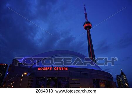 Cn Tower And The Rogers Centre At Night, Toronto, Ontario View Large Photo Image Stock Photo - Cn Tower And The Rogers Centre At Night, Toronto, Ontario. Fotosearch