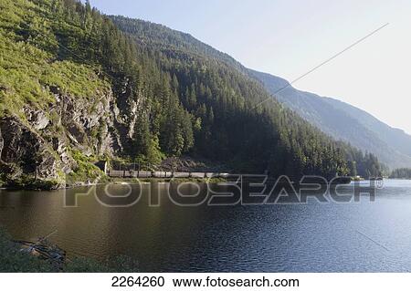 Stock Image - Coal train on the canadian pacific railway's shuswap subdivision; british columbia canada. Fotosearch