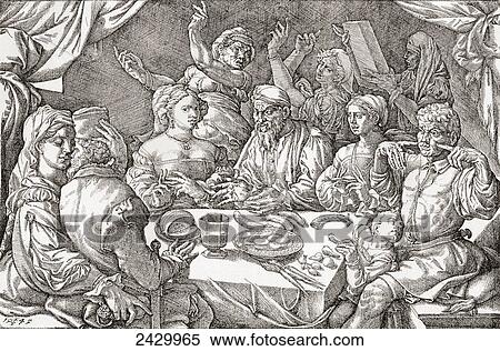 Stock Photography - Coarse behaviour at the dining table during the Renaissance period. After a Spanish copper engraving from 1545. From Illustrierte Sittengeschichte vom Mittelalter bis zur Gegenwart by Eduard Fuchs, published 1909.. Fotosearch