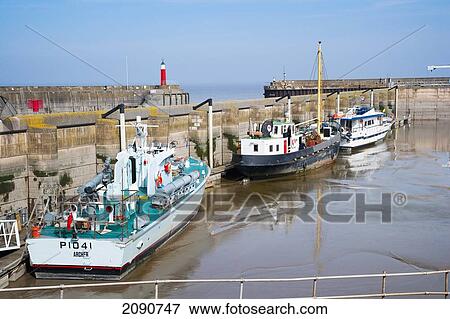 Stock Photo - Coastal Village And Boats In The Marina At Watchet, Exmoor National Park, Somerset, Uk. Fotosearch