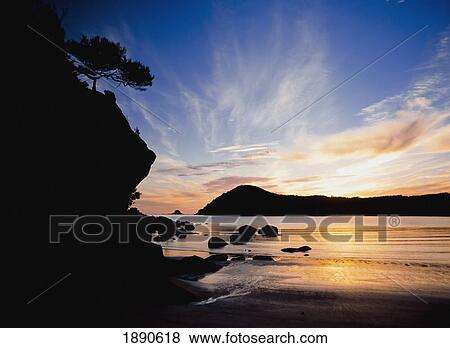 Stock Photo - Coastline Of Abel Tasman National Park At Sunset. Fotosearch