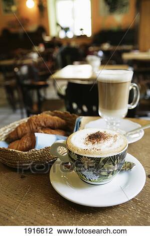 Coffee And Croissant In Coffee Shop View Large Photo Image Stock Image - Coffee And Croissant In Coffee Shop. Fotosearch