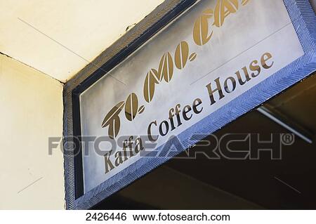 Stock Photograph - Coffee house sign outside the Tomoca coffee house; Addis Ababa, Ethiopia. Fotosearch