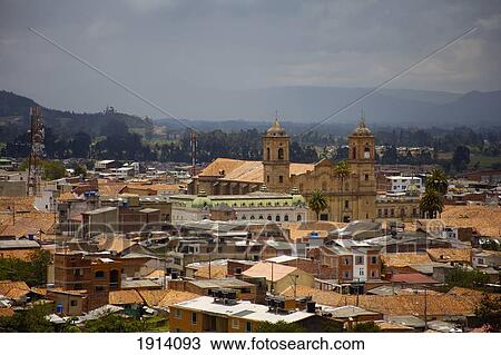 Stock Image - Colombia, Cundinamarca, View of Town; Zipaquira. Fotosearch