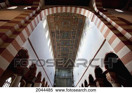 Stock Photography - Colonnades And Painted Wooden Ceiling In St. Michael's Church, Hildesheim, Lower Saxony, Germany. Fotosearch