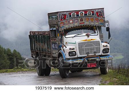Stock Photo - Colorful And Decorated Truck; Phobjikha Valley Bhutan. Fotosearch