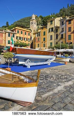Stock Image - Colorful Buildings And Boats In Portofino. Fotosearch