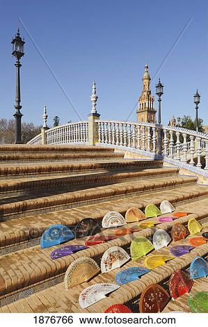 Stock Photograph - Colorful Fans Displayed On The Steps At Plaza De EspaÃƒÆ’Ã‚Â±a; Seville, Andalusia, Spain. Fotosearch