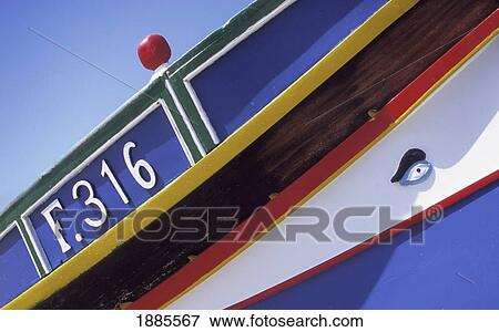 Stock Photo - Colorful Fishing Boat, Close Up. Fotosearch