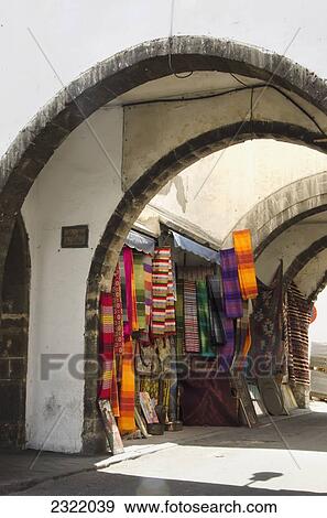 Stock Photo - Colorful goods hanging on display for sale in Quartier Habbous; Casablanca, Morocco. Fotosearch