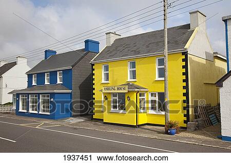 Stock Image - Colorful Houses; Waterville County Kerry Ireland. Fotosearch