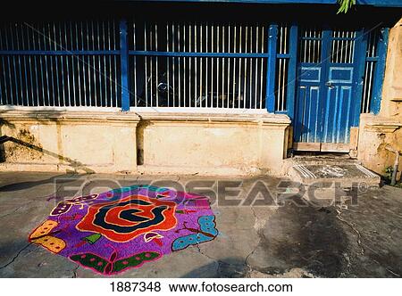 Colorful Kolam - Rice Pattern In Front Of House View Large Photo Image Stock Photo - Colorful Kolam - Rice Pattern In Front Of House. Fotosearch