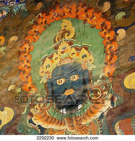 Stock Image - Colorful painted image at Sera Monastery; Lhasa, Xizang, China. Fotosearch