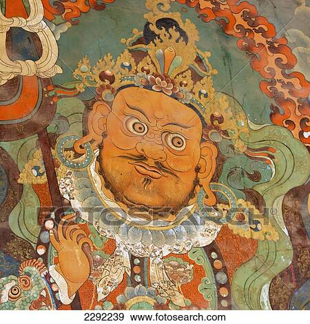 Stock Photo - Colorful painted image at Sera Monastery; Lhasa, Xizang, China. Fotosearch
