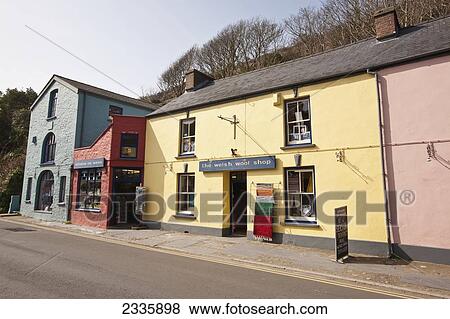 Stock Photo - Colorful Shops; Solva, Pembrokeshire Coast Path, Wales, United Kingdom. Fotosearch