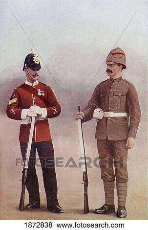 Stock Photo - Colour Sergeant And Private Of The Gloucestershire Regiment During The Late 19Th Century. From The Book South Africa And The Transvaal War, Volume 1 By Louis Creswicke, Published 1900.. Fotosearch