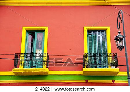 Stock Image - Coloured Balconies In Caminito, La Boca, Buenos Aires, Argentina. Fotosearch