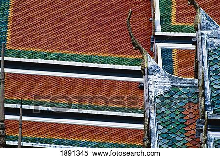 Stock Photography - Coloured Tile Roof Detail Of Wat Pho. Fotosearch