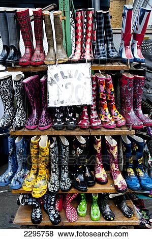 Coloured Wellies On Sale In Camden Market, North London, London, Uk View Large Photo Image Stock Photo - Coloured Wellies On Sale In Camden Market, North London, London, Uk. Fotosearch