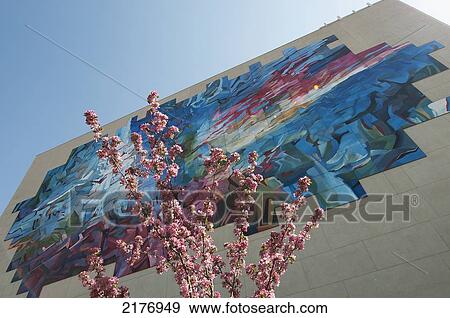 Colourful Abstract Mural On The Side Of A Building With A Cherry Blossom Tree; Edmonton Alberta Canada View Large Photo Image Stock Photo - Colourful Abstract Mural On The Side Of A Building With A Cherry Blossom Tree; Edmonton Alberta Canada. Fotosearch
