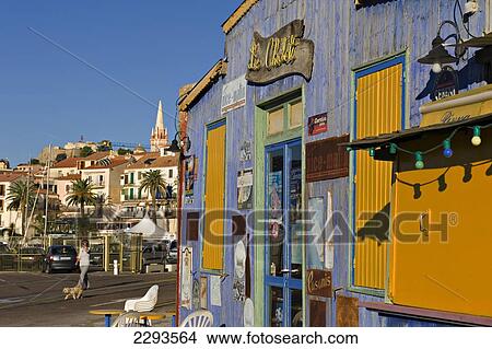Picture - Colourful and weather beaten cafe 'Le Chalet' at Calvi. The Balagne district. Corsica. France. Fotosearch