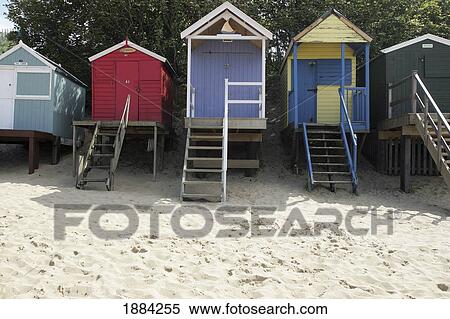 Colourful Beach Huts On Beach View Large Photo Image Stock Photography - Colourful Beach Huts On Beach. Fotosearch