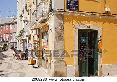 Colourful Buildings Along A Street; Faro Algarve Portugal View Large Photo Image Stock Photograph - Colourful Buildings Along A Street; Faro Algarve Portugal. Fotosearch
